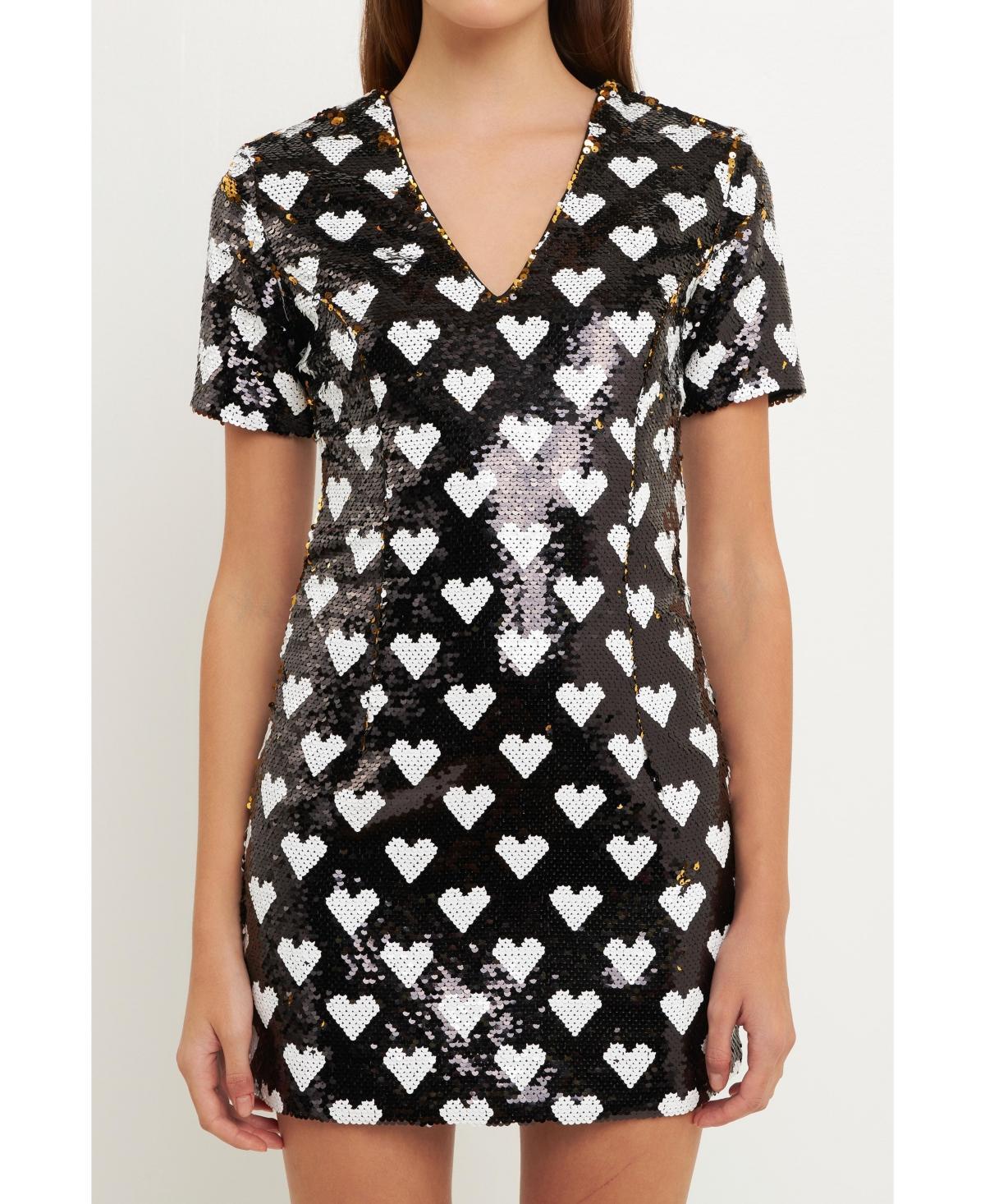 Endless Rose Sequin Heart Minidress in Black/White at Nordstrom, Size X-Small Product Image