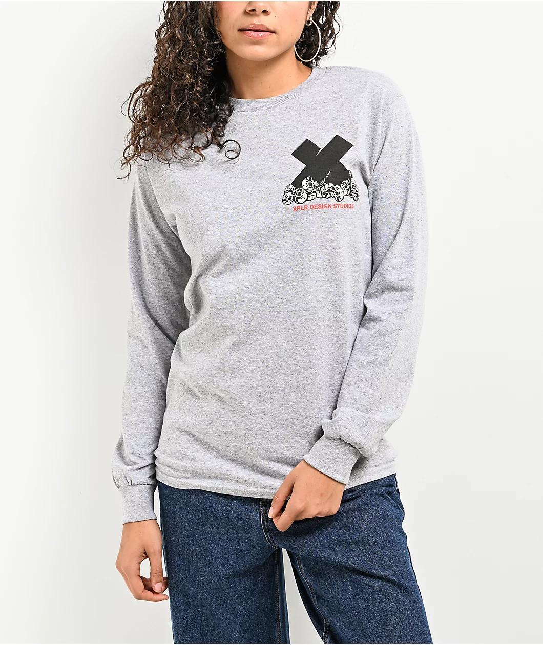 XPLR Bones Grey Long Sleeve T-Shirt Product Image