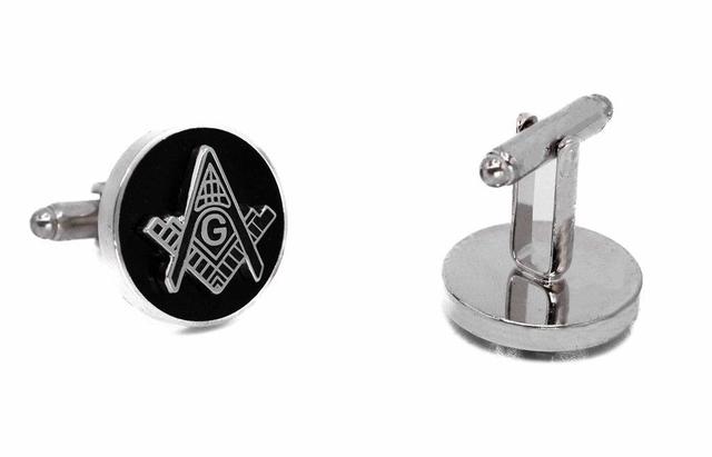 Freemasonry Silver on Black Men's Round Cuff Links Accessory Box Product Image