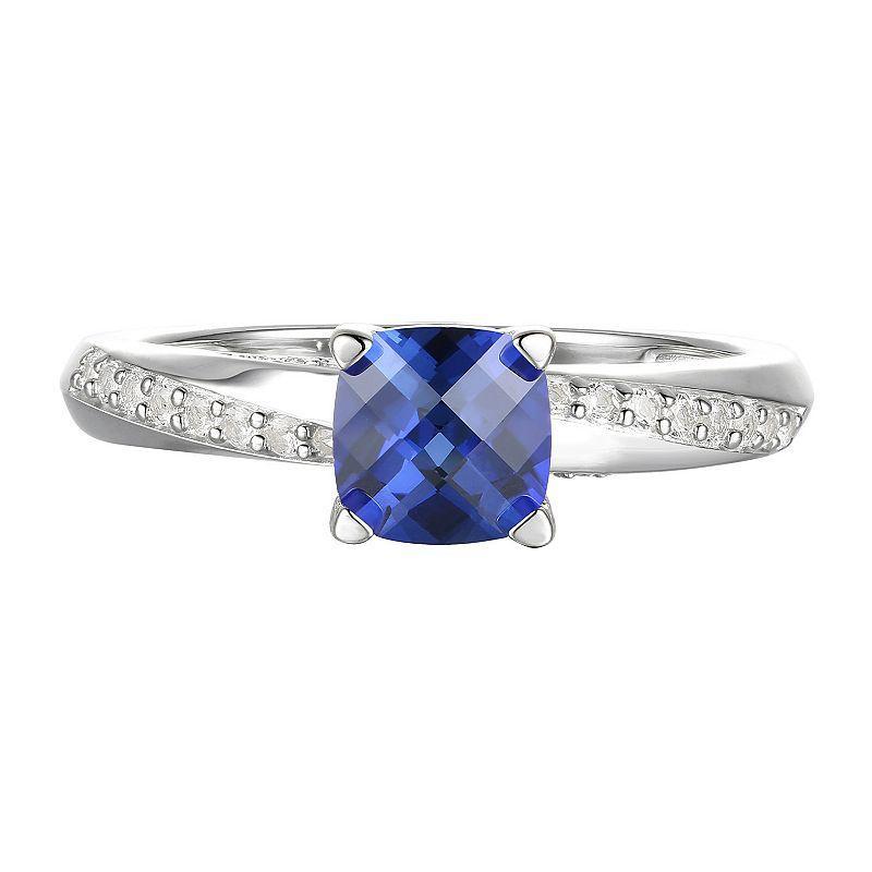 Sterling Silver Lab-Created Blue & White Sapphire Ring, Womens Product Image