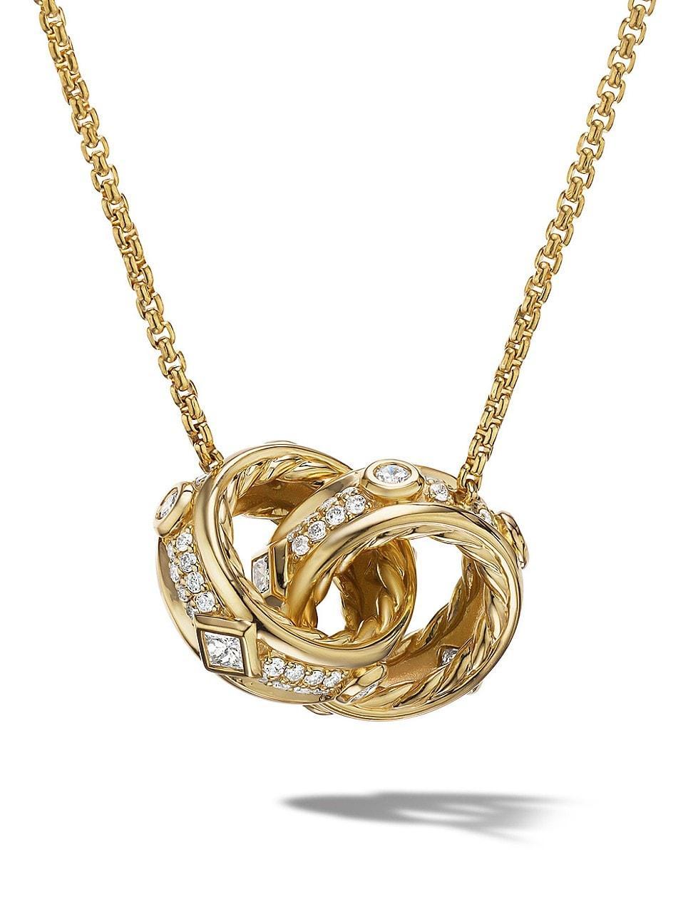 Womens Modern Renaissance Double Pendant Necklace In 18K Yellow Gold With Full Pav Diamonds Product Image