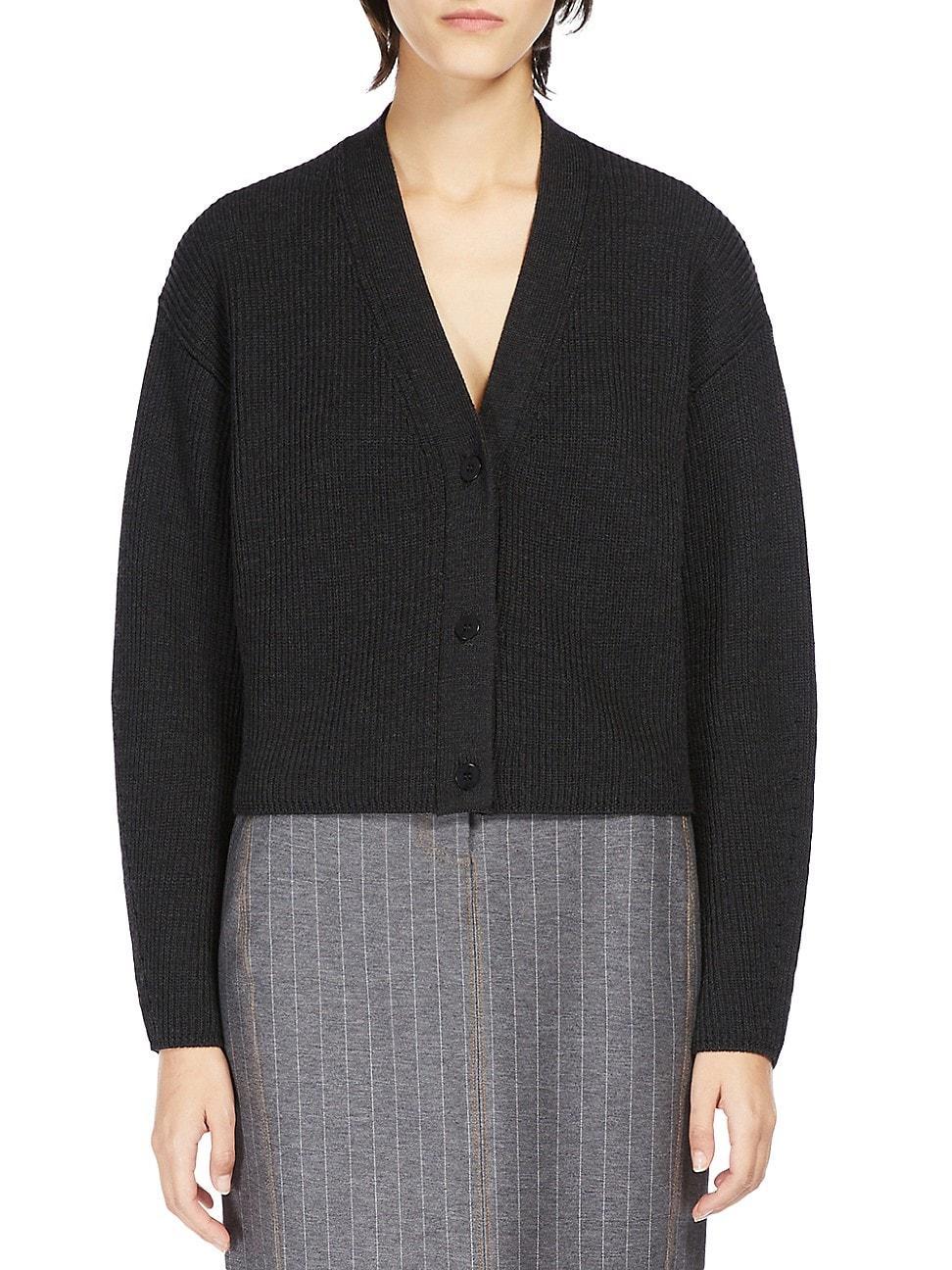 Womens York Wool Rib-Knit V-Neck Cardigan Product Image