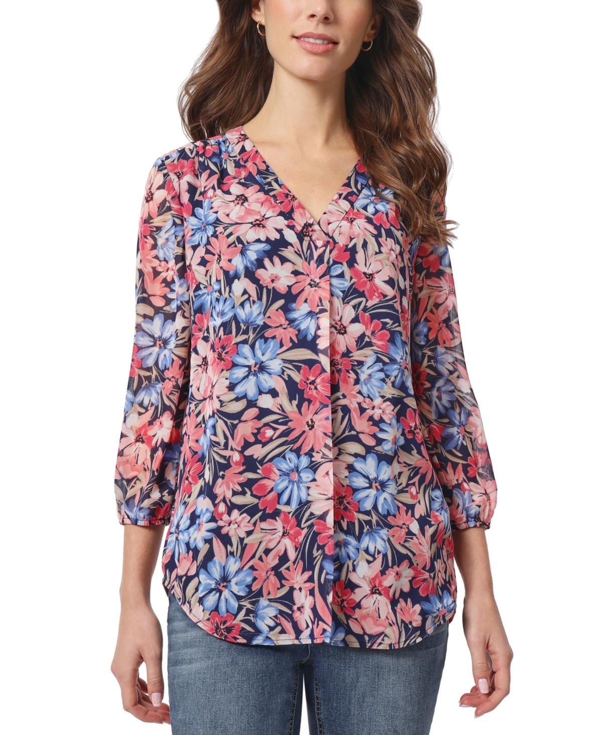 Jones New York Womens Kelly Floral-Print 3/4-Sleeve Top Product Image