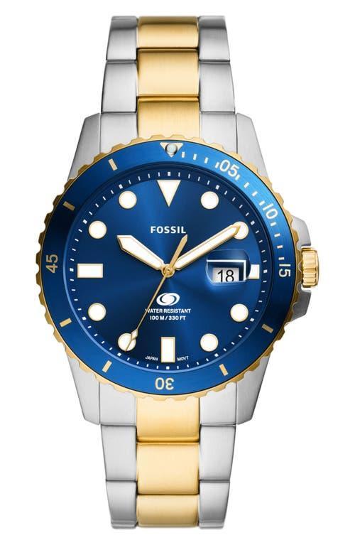 Fossil Mens Blue Dive Three-Hand Date Two Tone Stainless Steel Bracelet Watch Product Image