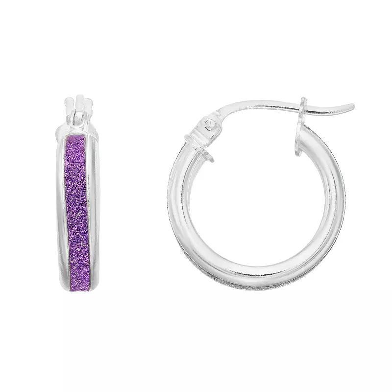 Aleure Precioso Sterling Silver Glitter Bar Hoop Earrings, Womens, Pink Product Image