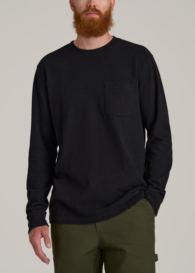 LJ&S Long Sleeve Workwear Pocket Tall Men's Tee in Black Male Product Image