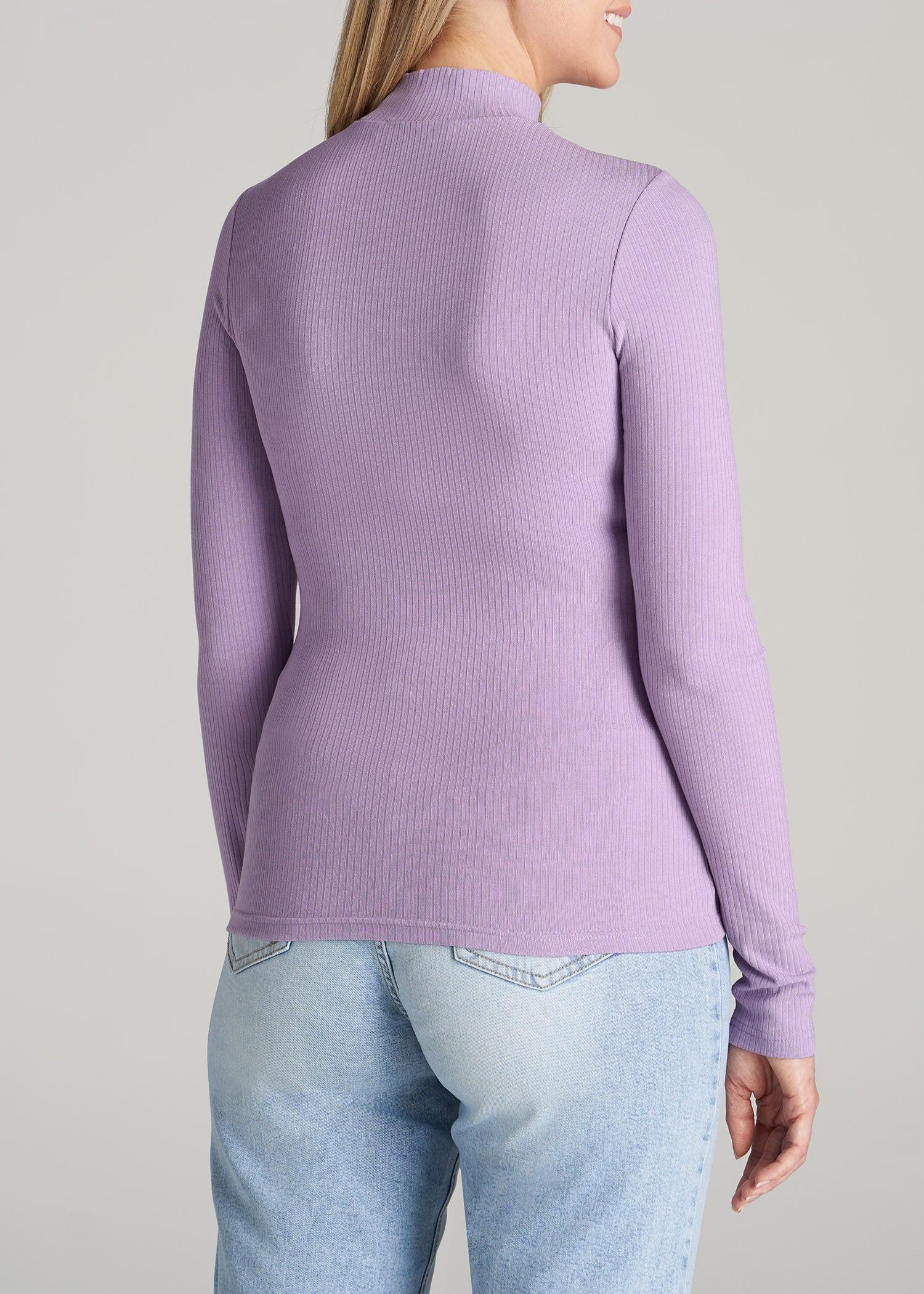 Long Sleeve Mock Neck Ribbed Top for Tall Women in Lavender Frost Female Product Image