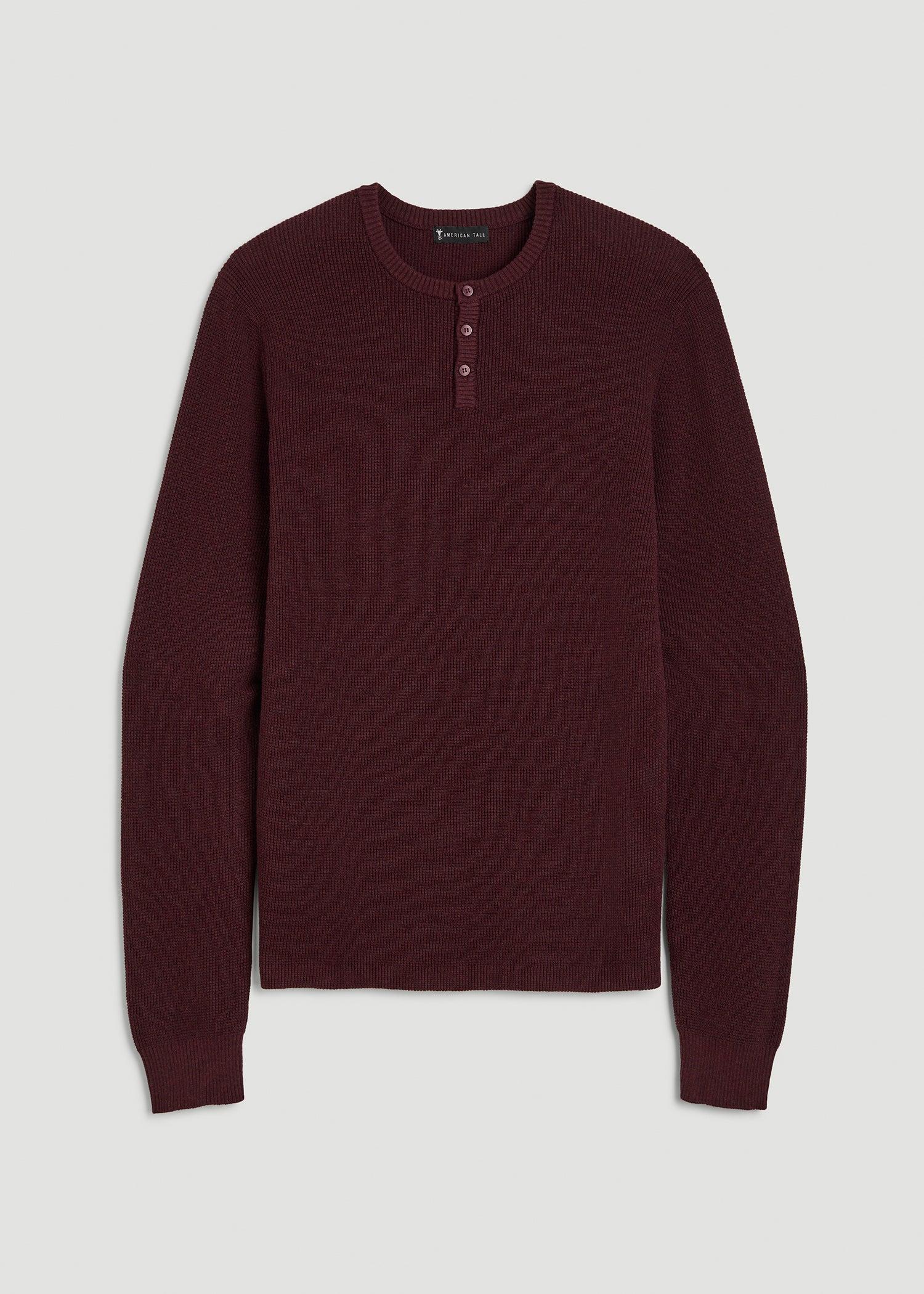 Waffle Knit Henley Sweater for Tall Men in Burgundy Mix Product Image