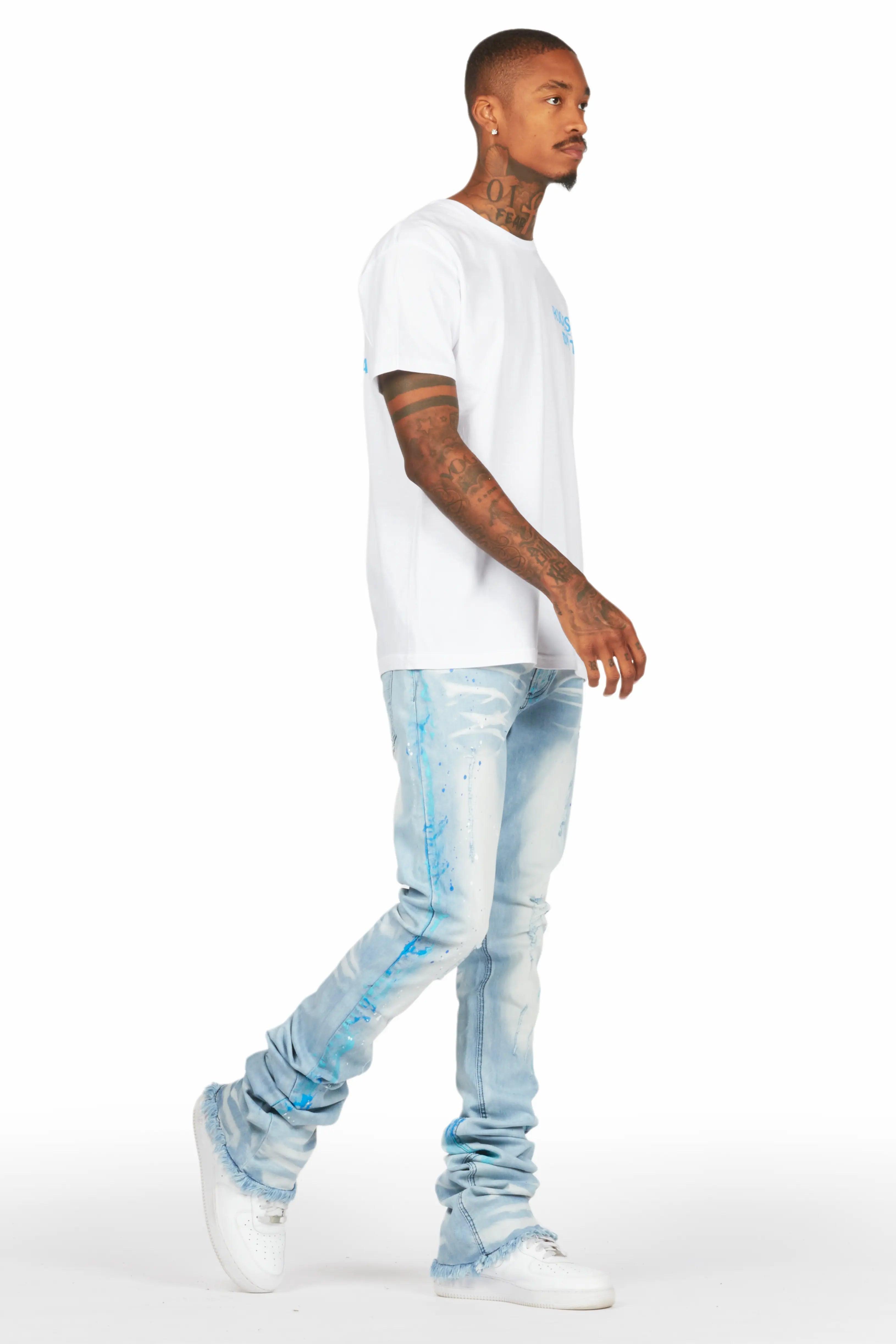 Lake White/Blue T-Shirt/Super Stacked Flare Jean Set Male Product Image