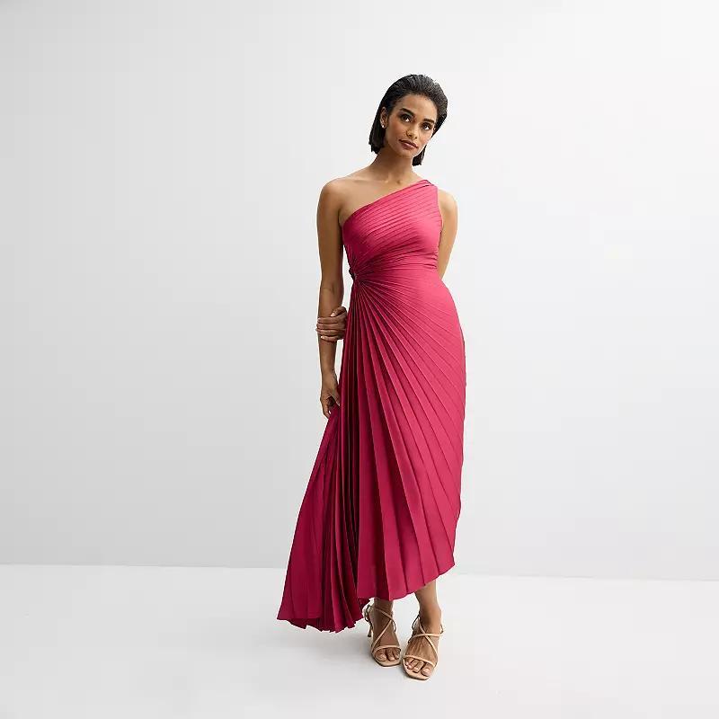 Womens Nicole Miller One Shoulder Pleated Asymmetrical Hem Midi Dress Product Image