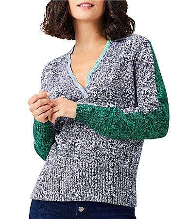 NIC  ZOE Color Block Mix Print V-Neck Long Sleeve Sweater Product Image
