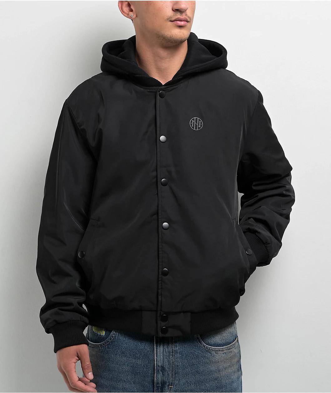 Ninth Hall Fundamentals Varsity Black Hooded Bomber Jacket Product Image