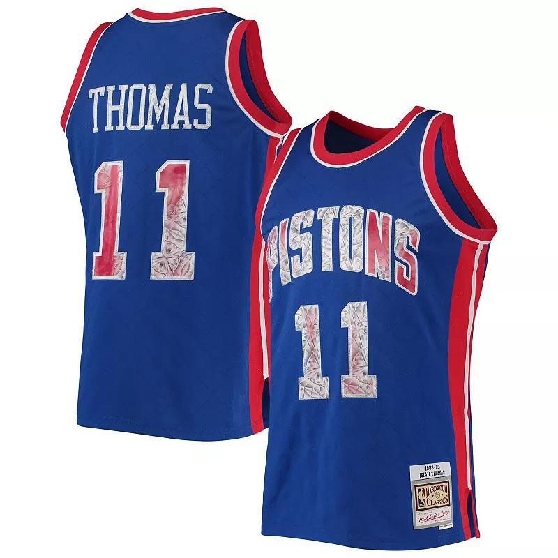 Mens Mitchell & Ness Isiah Thomas Blue Detroit Pistons 1988-89 Hardwood Classics 75th Anniversary Diamond Swingman Jersey Product Image