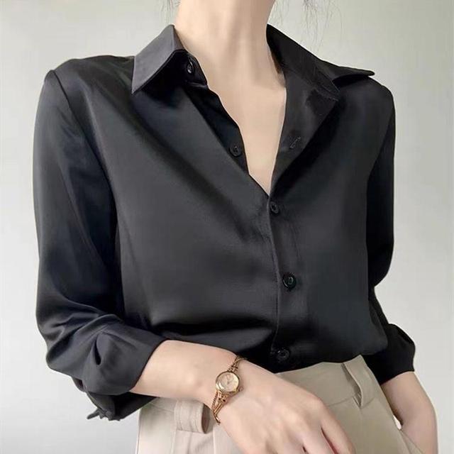 Long-Sleeve Satin Plain Shirt Product Image