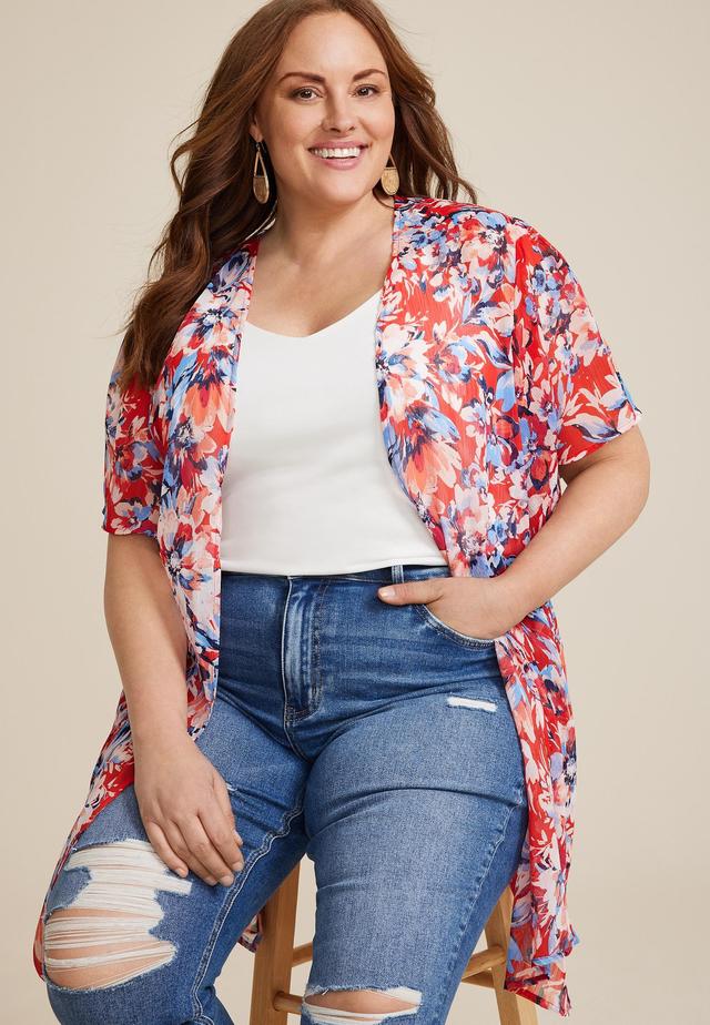 Maurices Plus Size Womens Americana Floral Kimono Red Size 3X Product Image