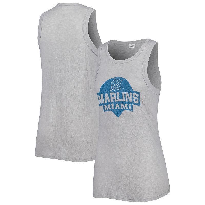 Womens Soft as a Grape Gray Miami Marlins Tri-Blend Tank Top Product Image