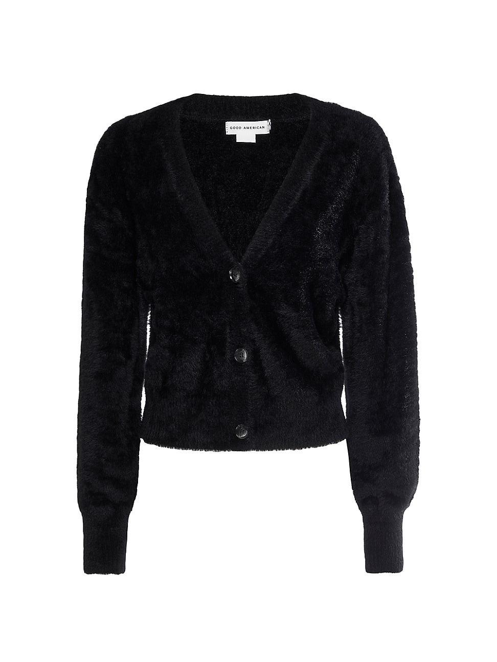 Womens Fuzzy Knit V-Neck Cardigan Product Image