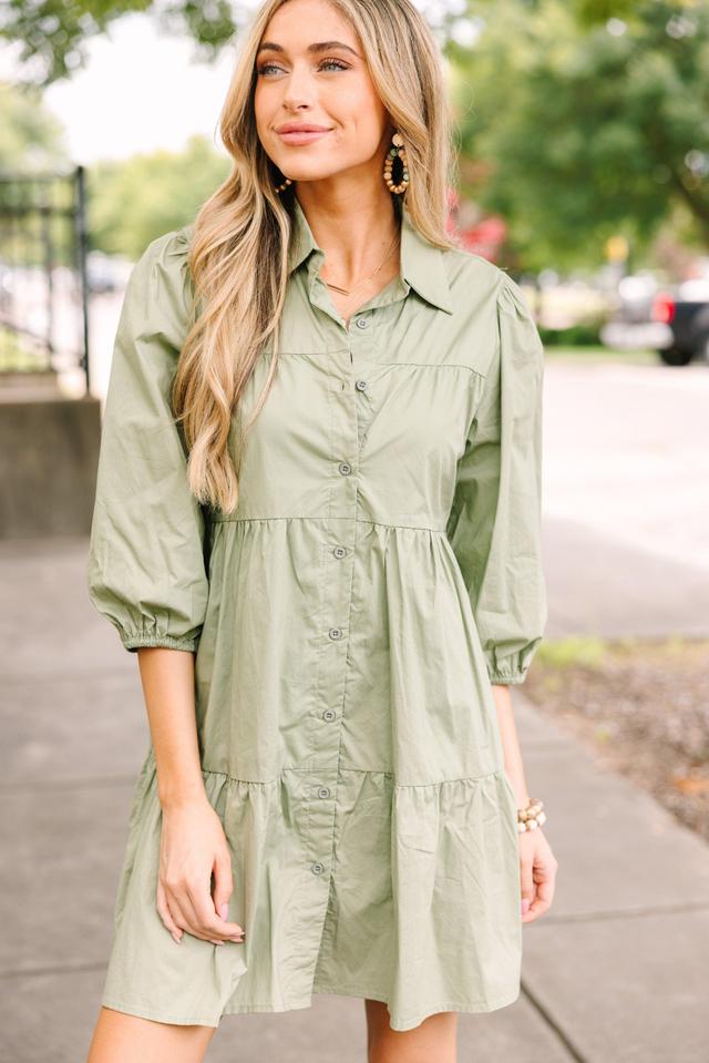 On Your Way Olive Green Babydoll Dress Female Product Image