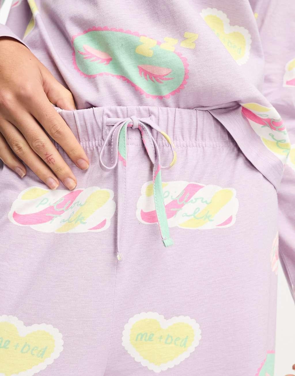 ASOS DESIGN Tall daydream long sleeve top & pants pajama set in lilac Product Image