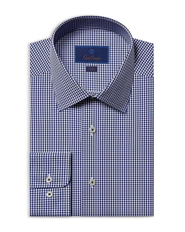 David Donahue Gingham Trim Fit Barrel Cuff Dress Shirt Product Image