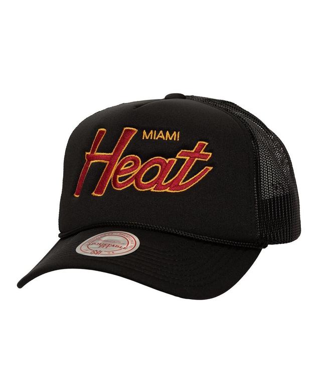 Mens Mitchell & Ness Miami Heat Script Sidepatch Trucker Adjustable Hat Product Image