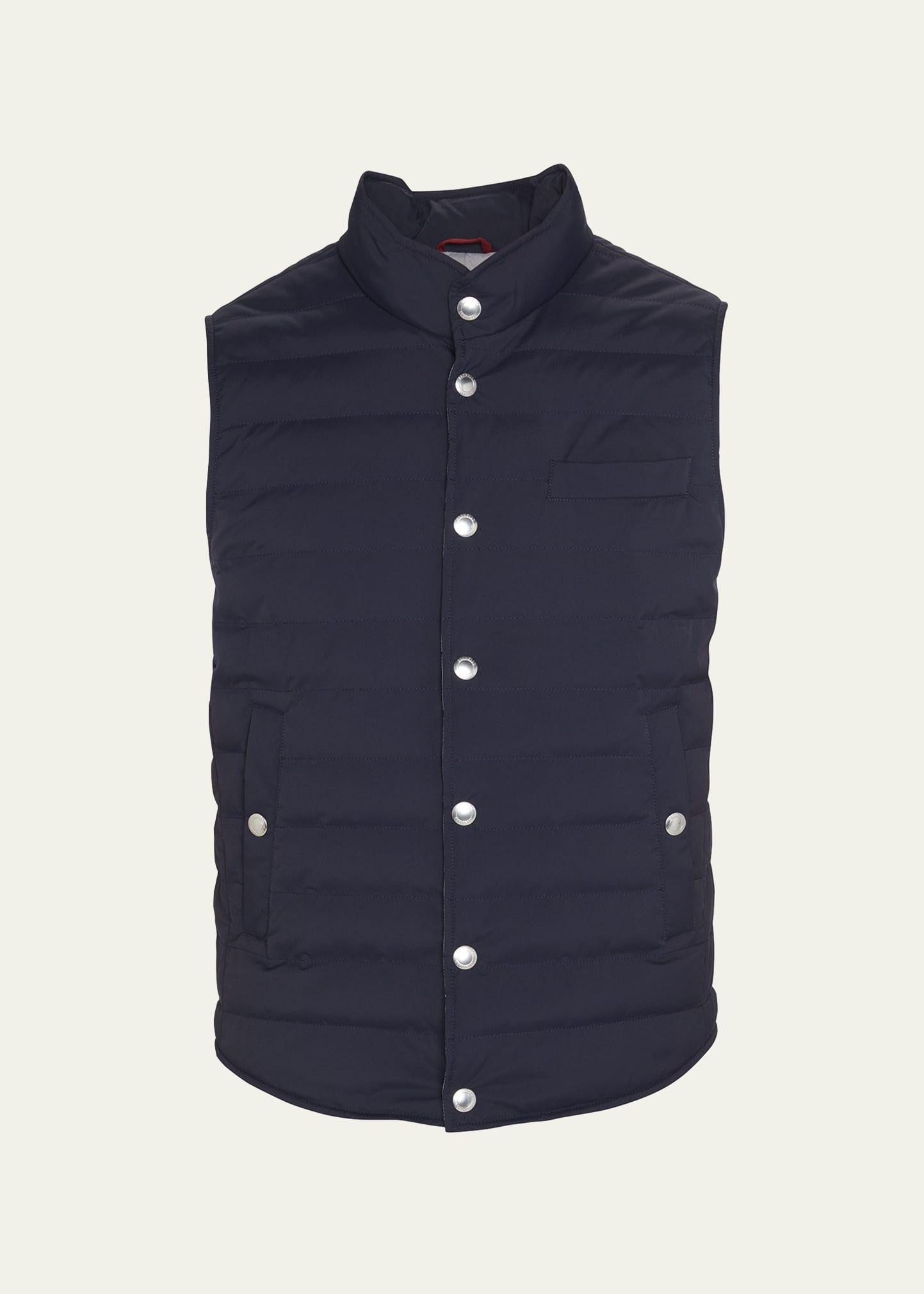 Brunello Cucinelli Men's Snap-Front Quilted Down Vest  - BLUE - Size: Small Product Image