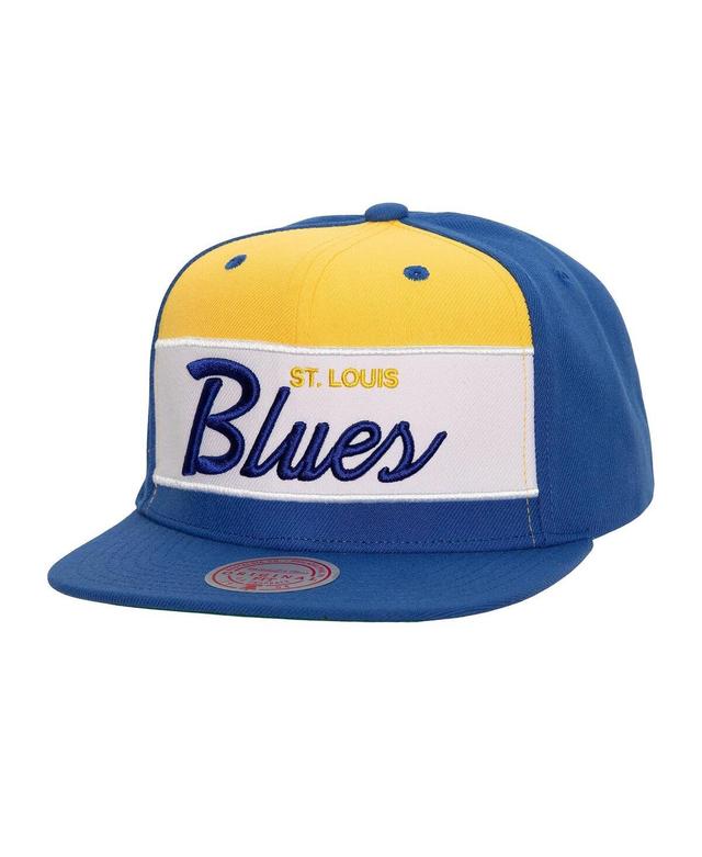 Mens Mitchell & Ness Blue Distressed St. Louis Blues Retro Script Colorblock Snapback Hat Product Image