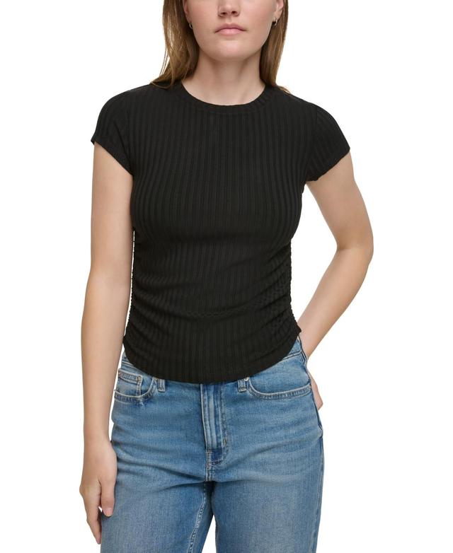 Calvin Klein Jeans Womens Short-Sleeve Side-Ruched Crop Top Product Image