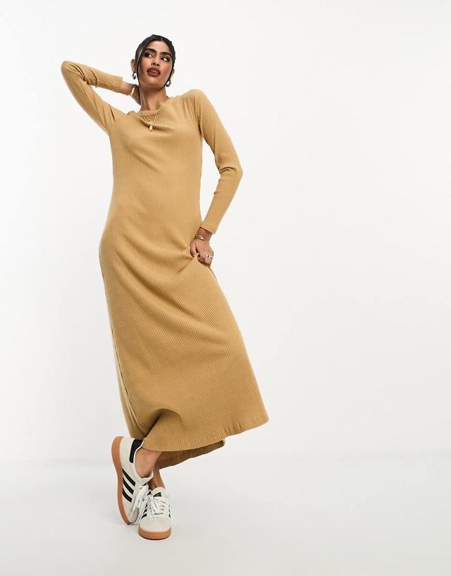 ASOS DESIGN super soft ribbed crew neck midi dress with long sleeve Product Image