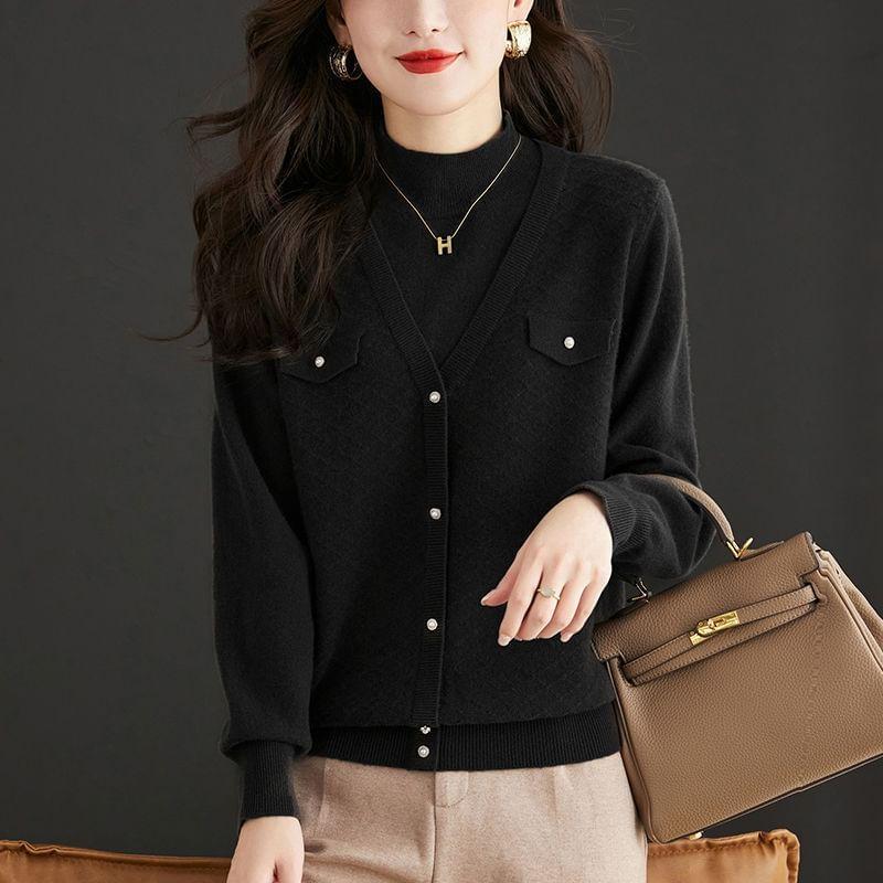 Mock Neck Plain Mock Two-Piece Sweater Product Image