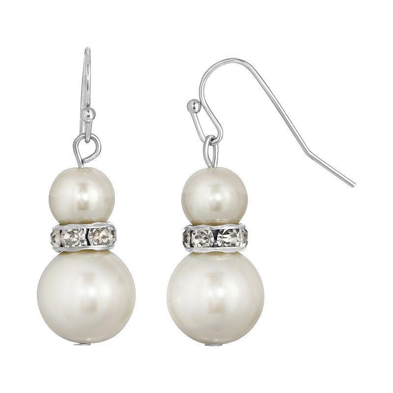 1928 Graduated Simulated Pearl Drop Earrings, Womens, White Product Image