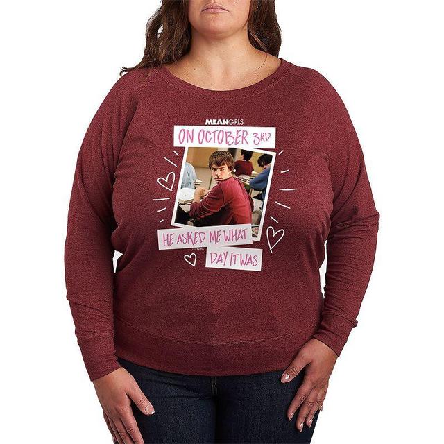 Plus Size Mean Girls October 3rd Lightweight French Terry Sweatshirt, Womens Grey Dark Red Product Image