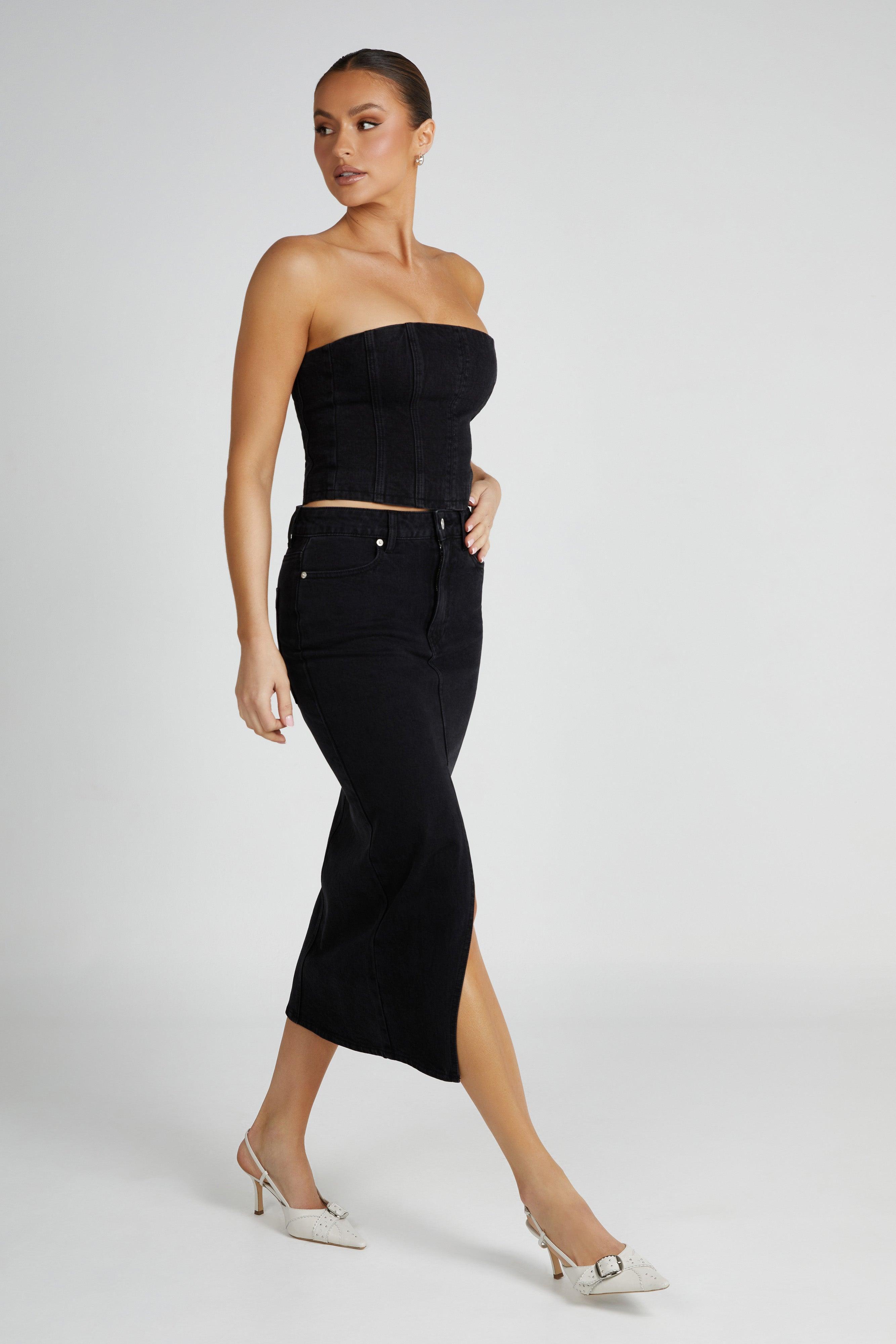 Acacia Denim Midi Skirt - Washed Black Product Image