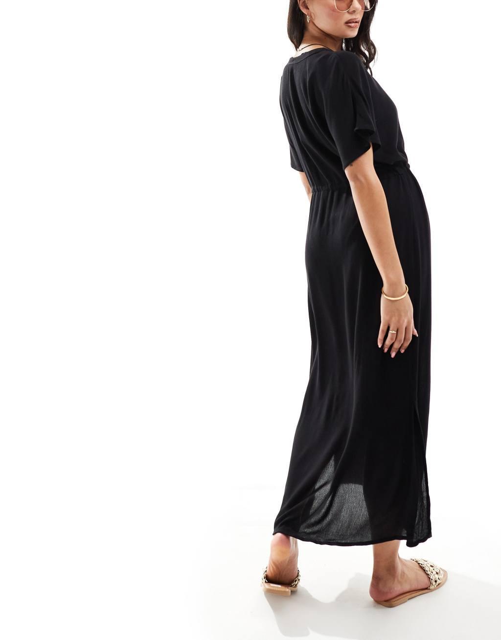 Vero Moda sheer maxi beach dress in black Product Image