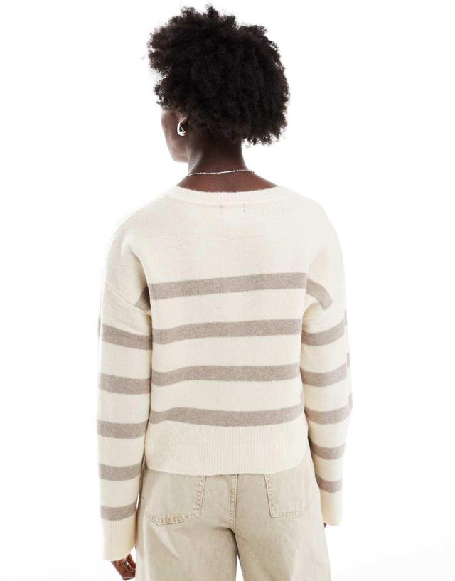 ASOS DESIGN crew neck cardigan in neutral stripe Product Image