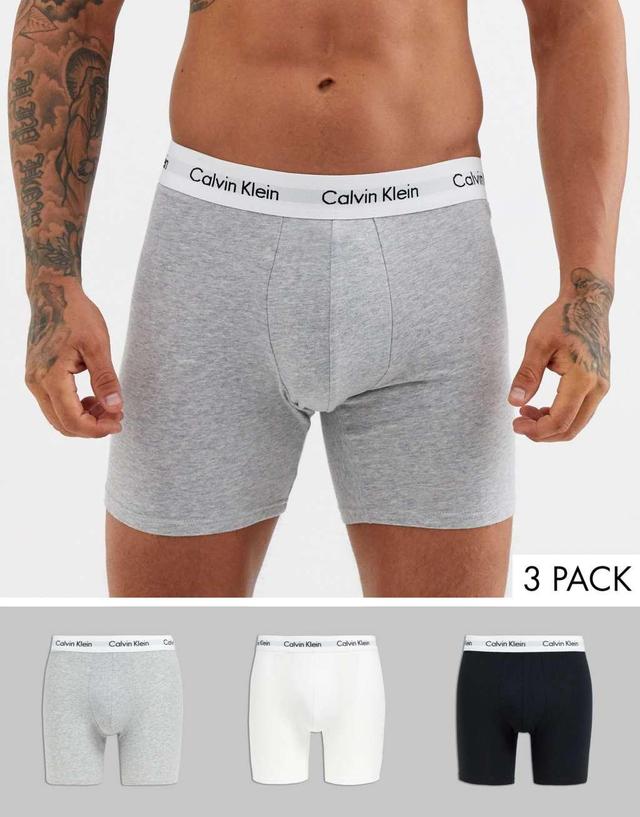 Calvin Klein Cotton Stretch 3 pack boxer briefs in black, white and gray Product Image