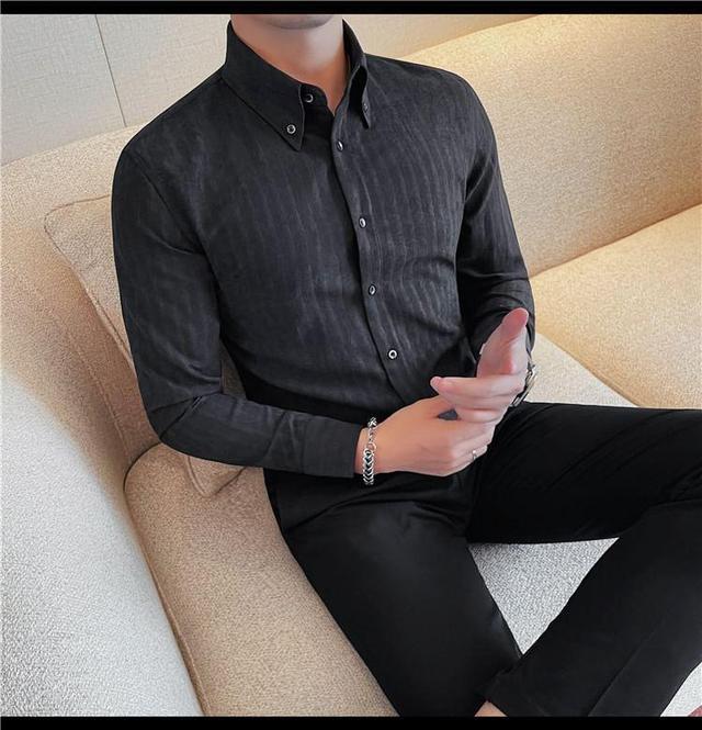 Long Sleeve Collared Striped Shirt Product Image