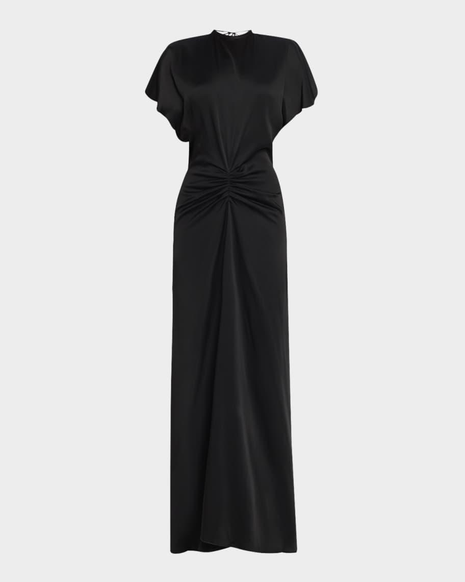 Gathered-Waist Backless Satin Gown Product Image