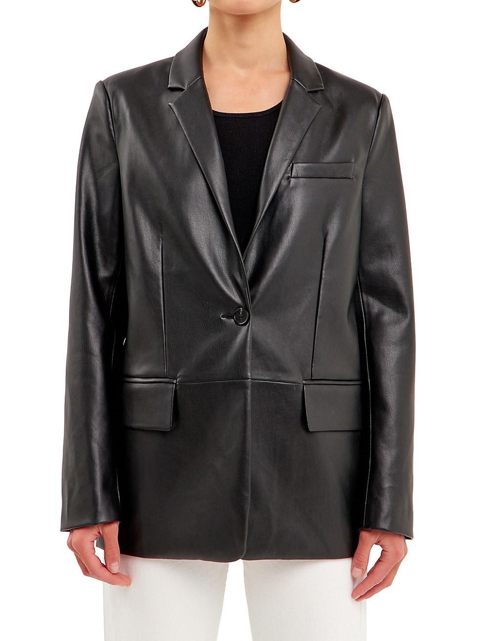 Womens Faux Leather Blazer Product Image