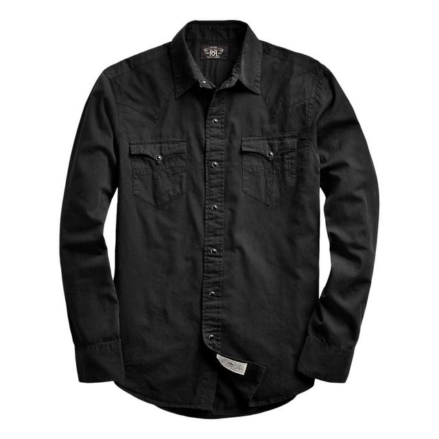 Slim Fit Twill Western Shirt Polo Black Product Image