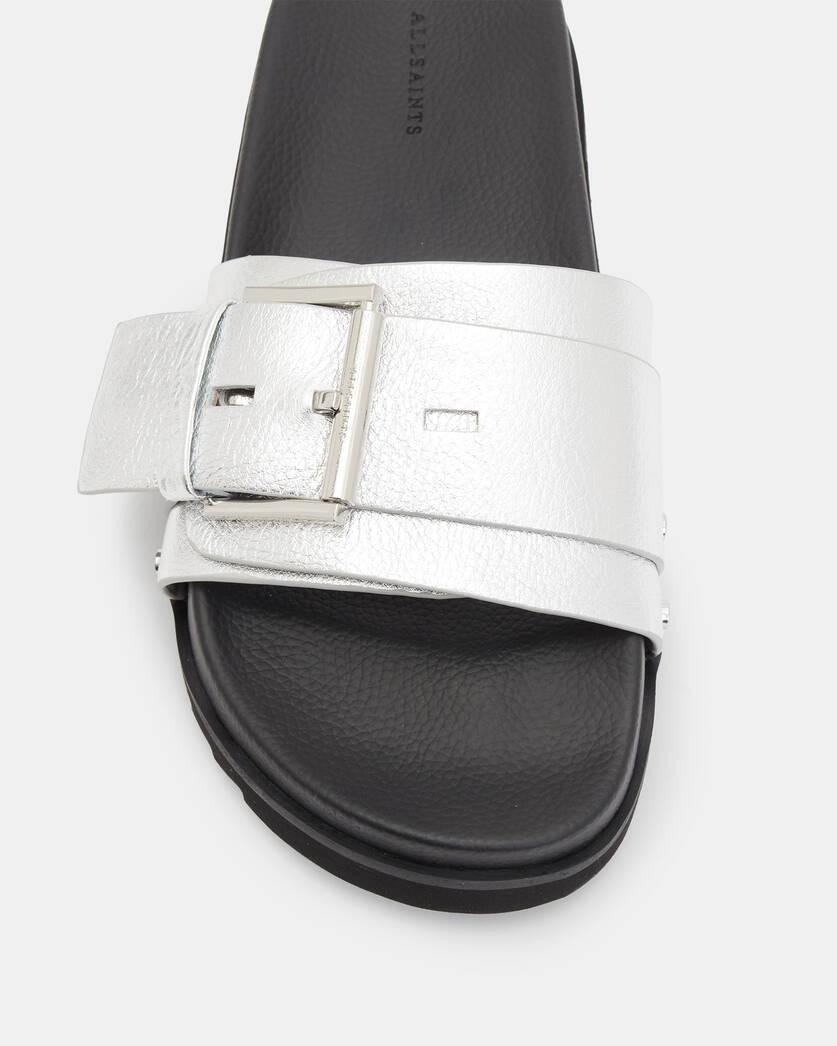 Ellie Buckle Metallic Leather Slides Product Image