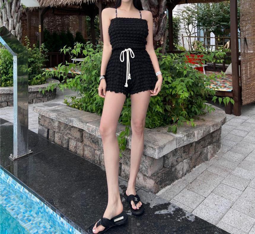 Strapless Plain Drawstring Waist Romper Product Image