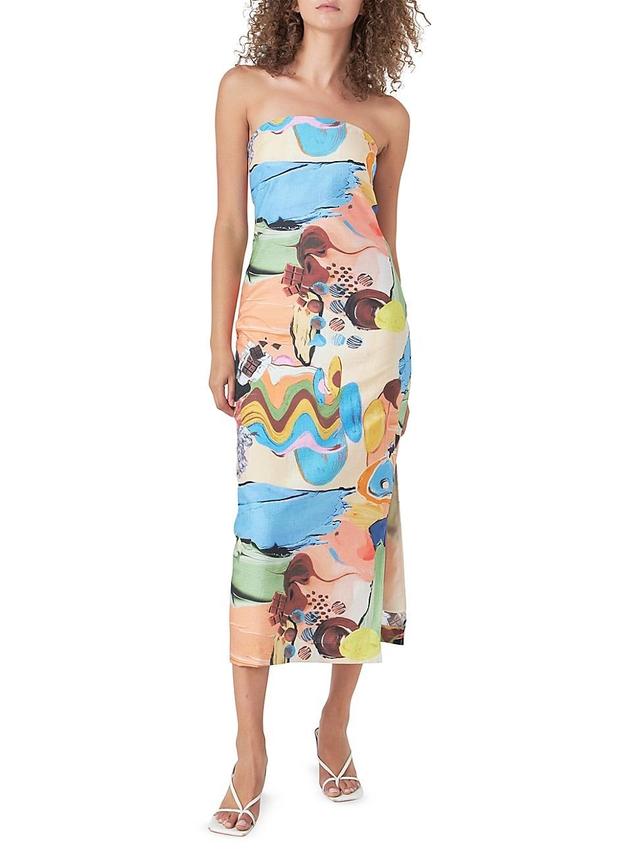 Womens Abstract Print Strapless Midi Dress Product Image