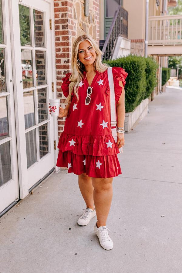 Under The Stadium Lights Ruffle Mini Dress in Crimson Curves Product Image