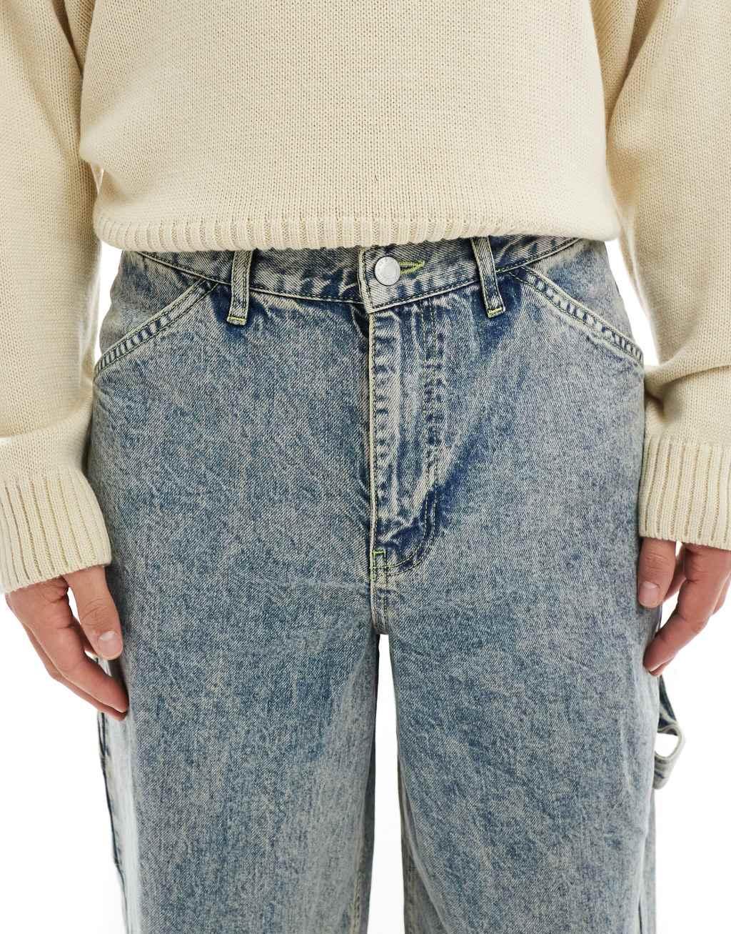 ASOS DESIGN super baggy jeans with carpenter details in snow wash and tint Product Image