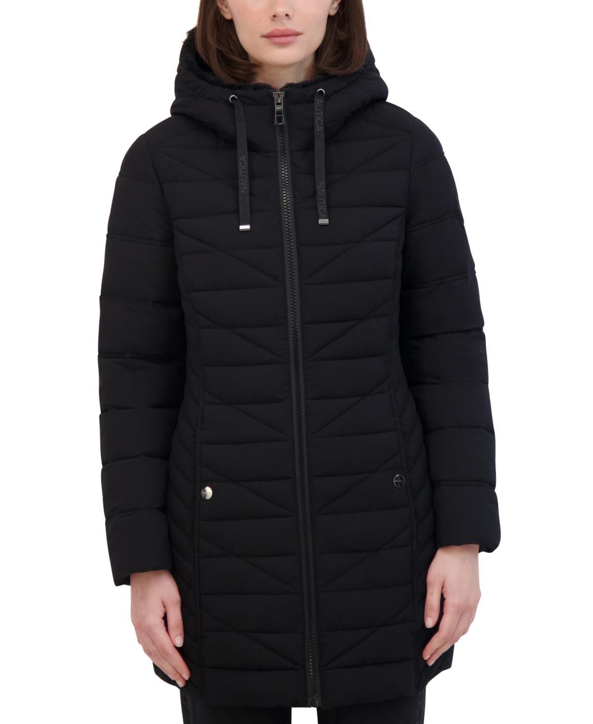 Nautica Womens Faux-Fur-Trim Hooded Packable Puffer Coat Product Image