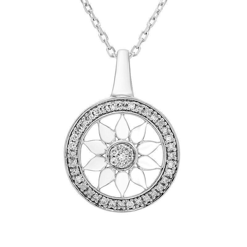 Sterling Silver 1/8 Carat T.W. Diamond Sunflower Pendant Necklace, Womens Product Image