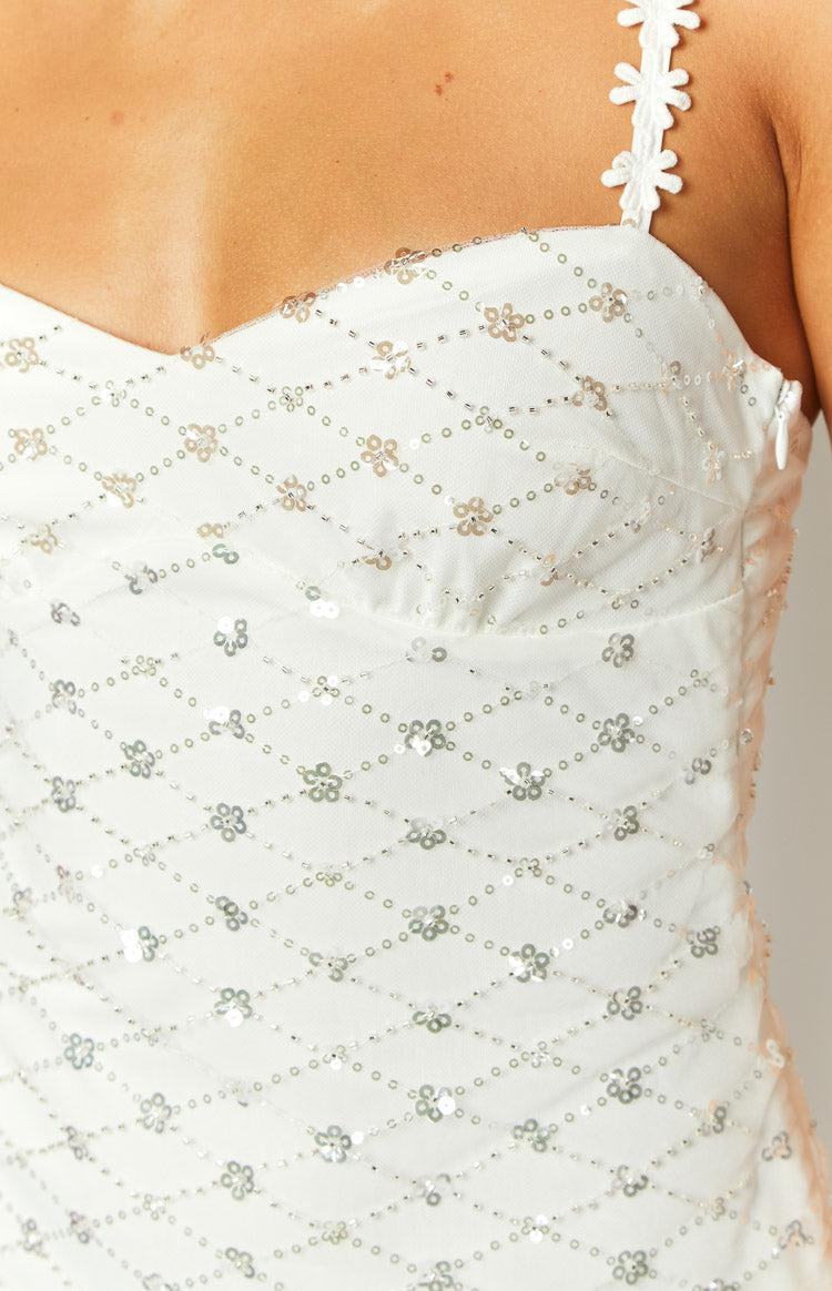 Marbelle White Beaded Mini Dress Product Image