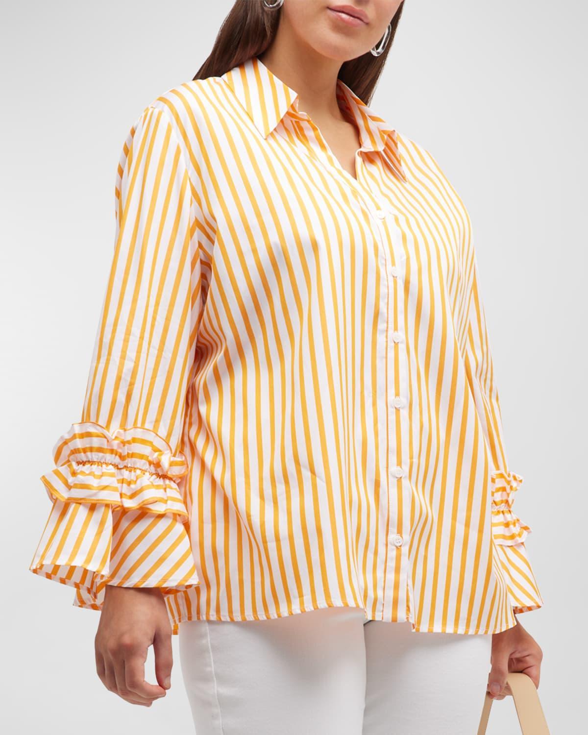 Harshman Plus Size Selina Striped Ruffle-Trim Shirt - Size: 1X - MARIGOLD STRIPES Product Image