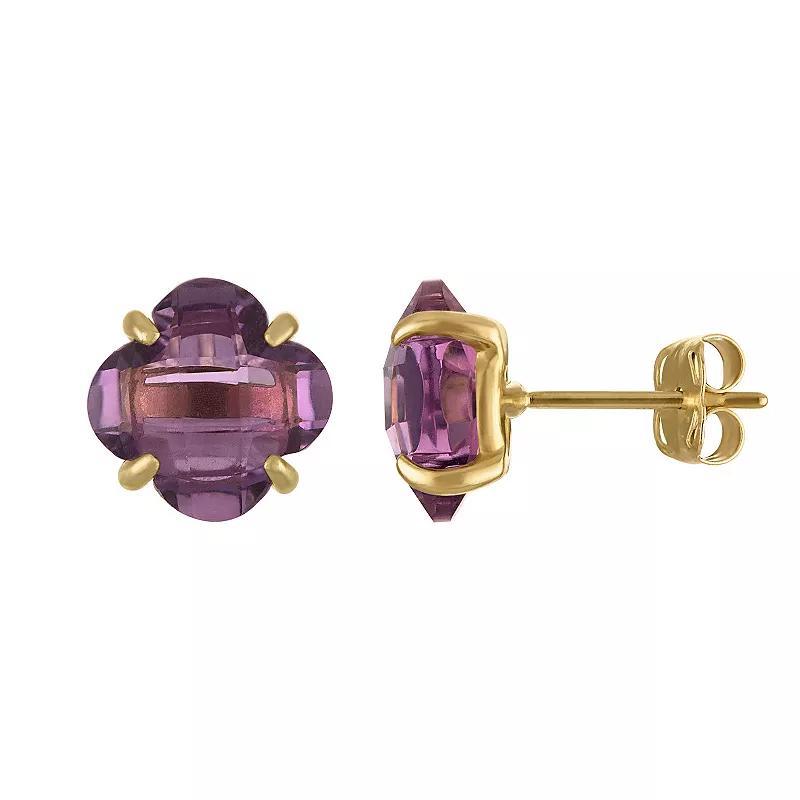 Tiara 10k Gold Gemstone Clover Cut Stud Earrings, Womens, Purple Product Image